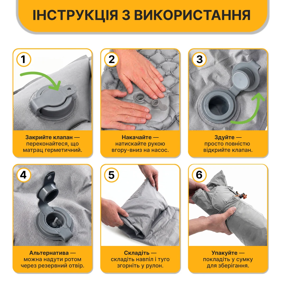 Надувний туристичний матрац LEOBRO Air Mat 190x60x5 см 40D нейлон TPU сірий