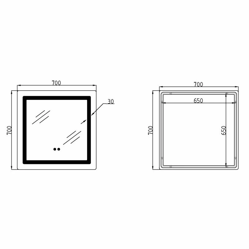 Дзеркало квадратне Lidz Kubis KU2 700х700 см LED-підсвічування Touch антизапотівання димер