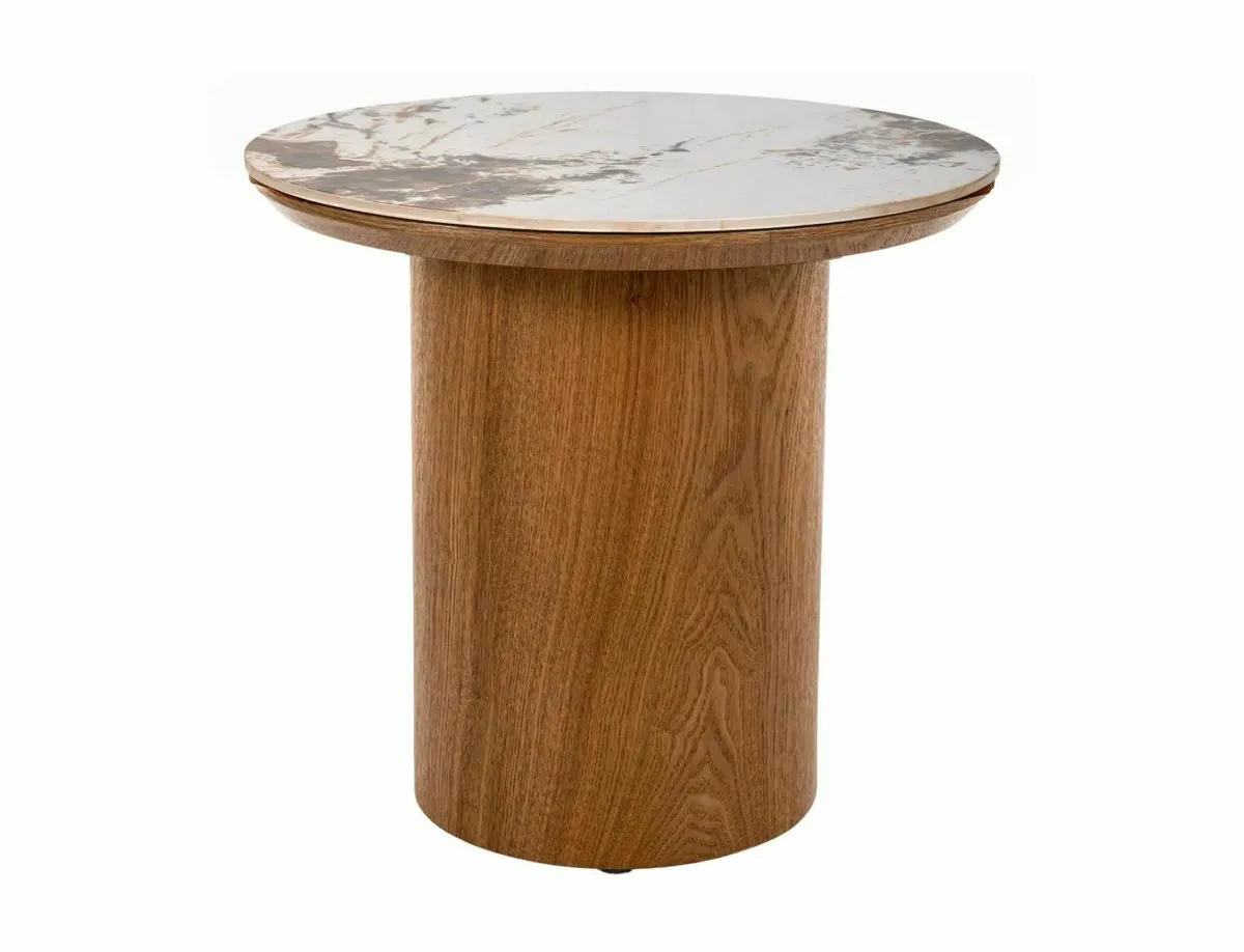 Журнальний столик RONDO 45х50 см MDF + кераміка білий глянець / дуб