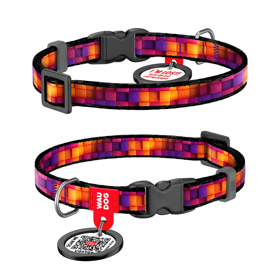 Нашийник WAUDOG Nylon XS 10 мм 20-30 см Нейлон Куби 3Д з QR паспортом