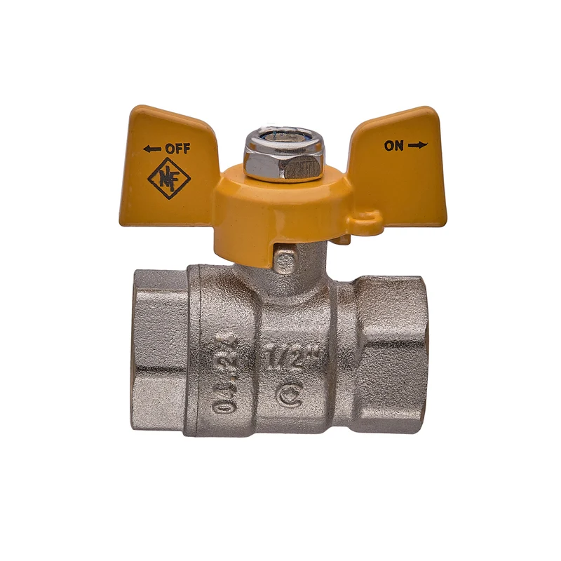Кран кульовий Nolf NFC.712-06-1/2" латунь жовтий 1/2" FF ГГМ ручка "метелик"