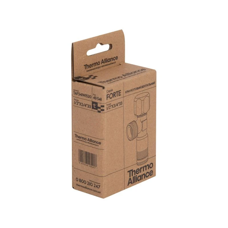 Кран кутовий Thermo Alliance Forte 1/2"З×3/4"З хром Міцні матеріали