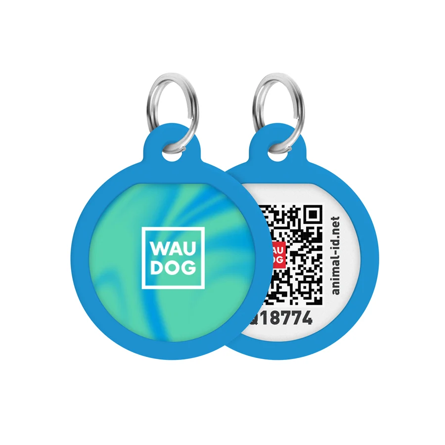 Адресник WAUDOG Smart ID з QR паспортом металевий 25 мм Градієнт блакитний