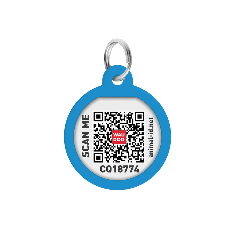 Адресник WAUDOG Smart ID з QR паспортом металевий 25 мм Градієнт блакитний