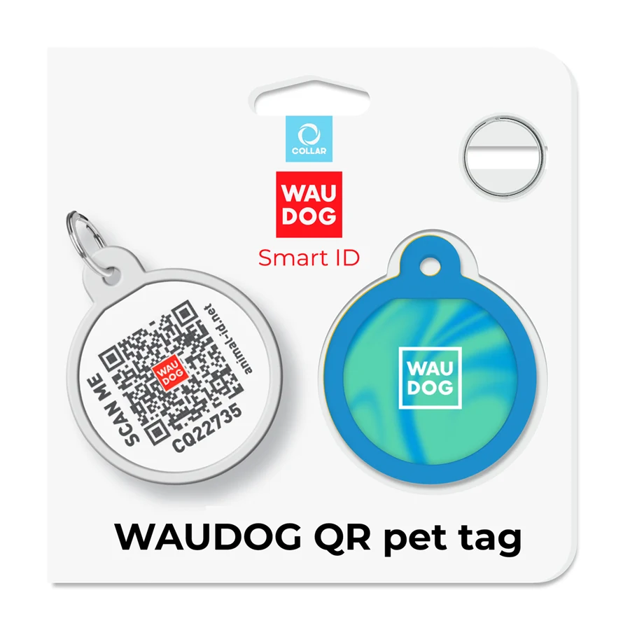 Адресник WAUDOG Smart ID з QR паспортом металевий 25 мм Градієнт блакитний