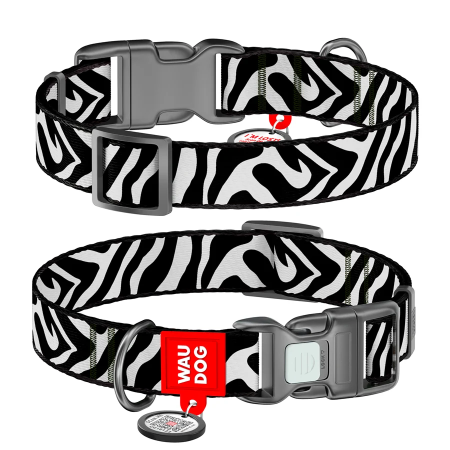 Нашийник WAUDOG Nylon S 15 мм Зебра нейлоновий з QR адресником 25-35 см
