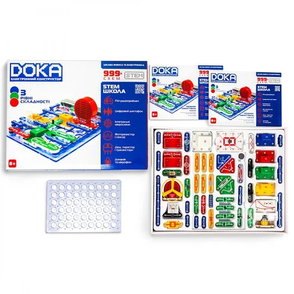 Електронний конструктор Doka Школа 999+ Схем 4 батарейки типу АА Розвиває логічне мислення