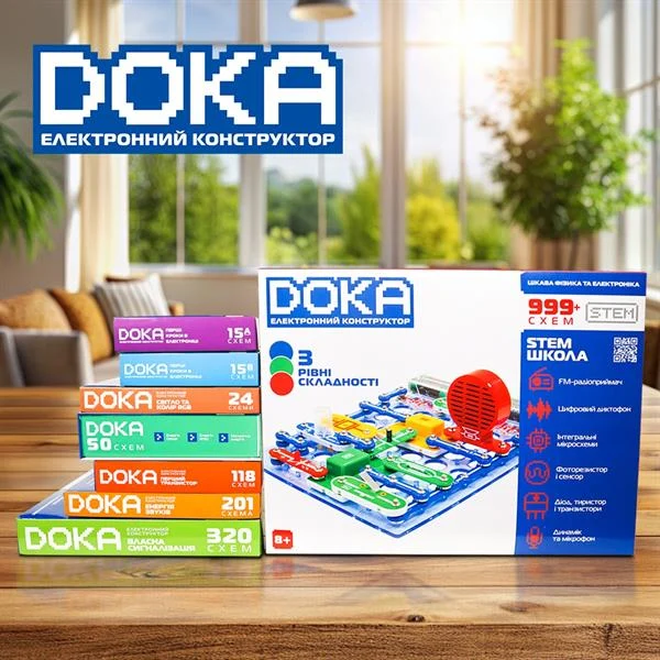 Електронний конструктор Doka Школа 999+ Схем 4 батарейки типу АА Розвиває логічне мислення