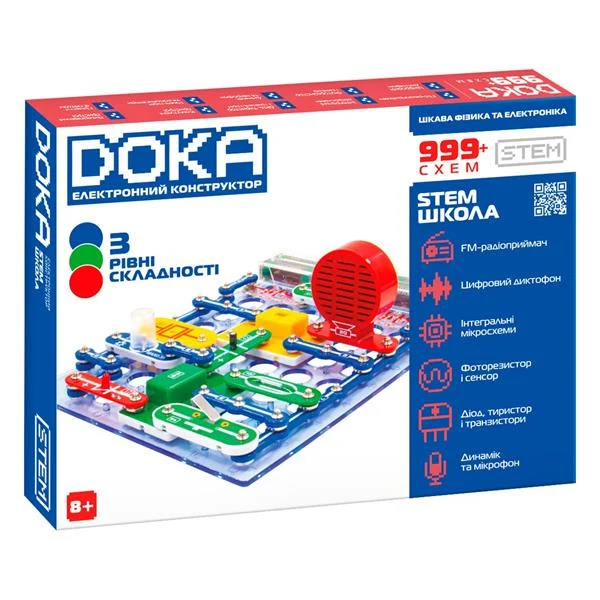 Електронний конструктор Doka Школа 999+ Схем 4 батарейки типу АА Розвиває логічне мислення