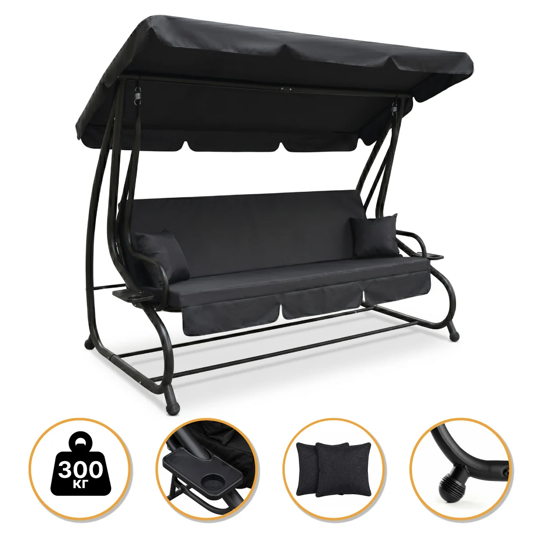 Садова гойдалка LEOBRO Luxury Plus Black 230х118х170 см ПВХ Oxford 4 місця
