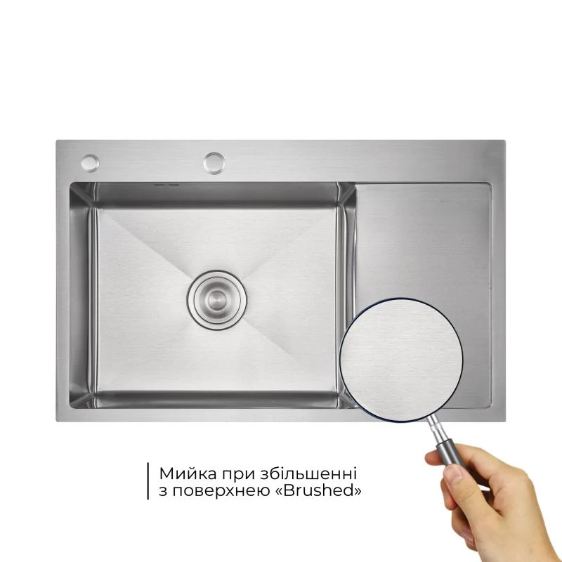 Мийка кухонна інтегрована Lidz Handmade Max 500 Brushed Steel 3,0/1,0 мм 500х780 мм праворуч