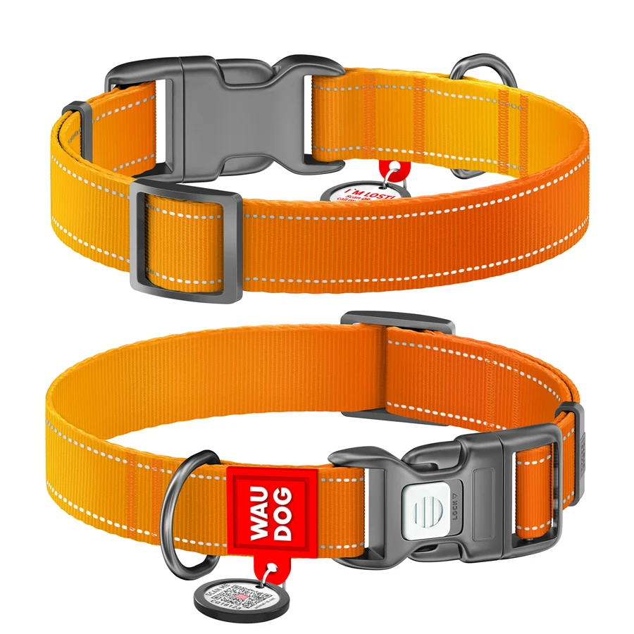 Нашийник WAUDOG Nylon Mono S 15 мм помаранчевий нейлон з QR паспортом і світловідбивними елементами 25-35 см