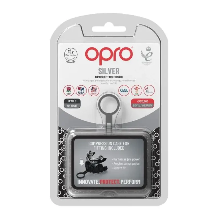 Капа одностороння OPRO Silver для верхньої щелепи 10-років чорна/червона без латексу