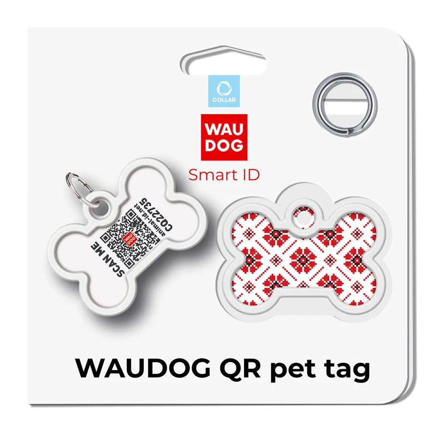 Адресник для собак і котів WAUDOG Smart ID з QR паспортом сталь 40x28 мм вишиванка