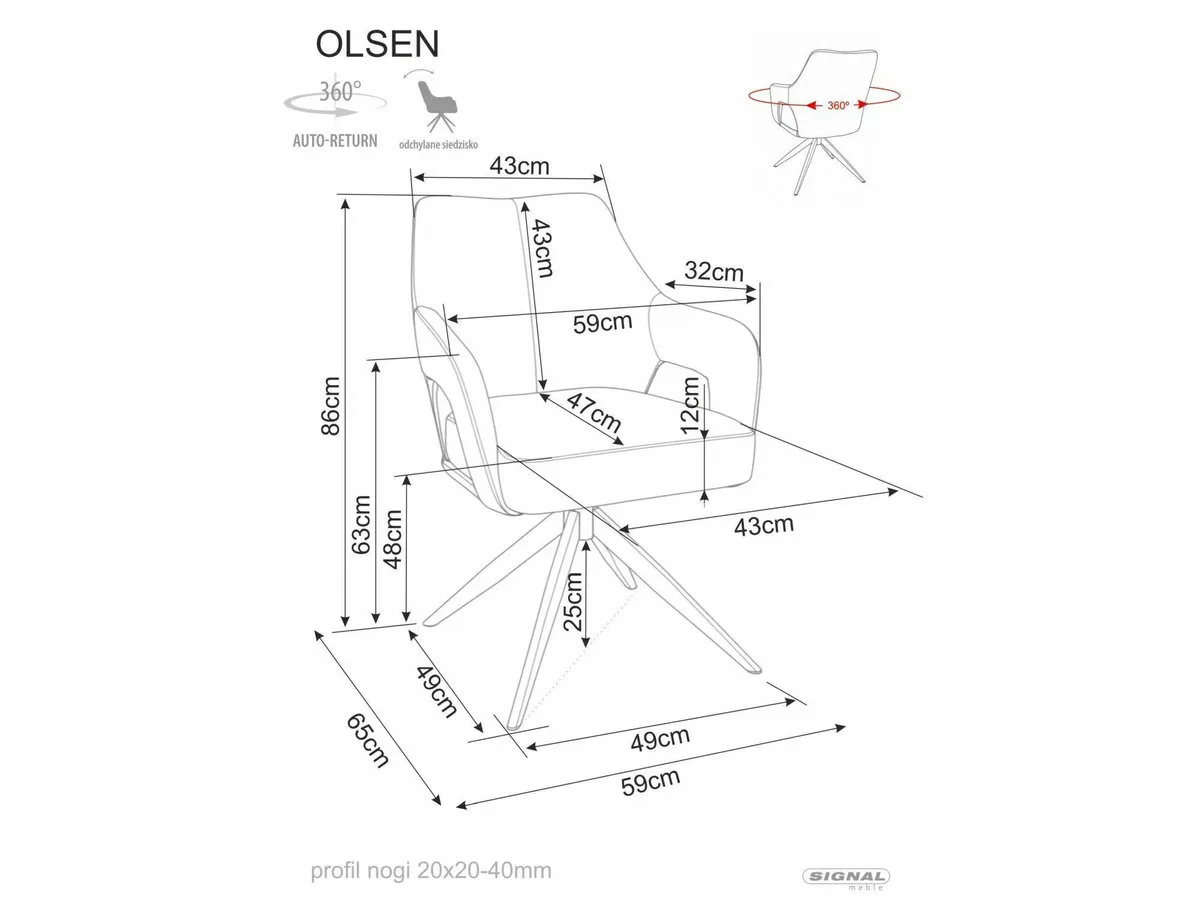 Стілець OLSEN NOELLE обертовий 360° метал чорний матовий/бежевий 30 20х20-40 мм
