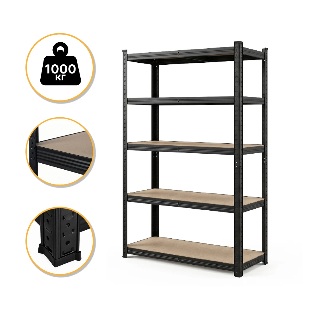 Стелаж LEOBRO Premium Black 180х100х50 см МДФ чорний 5 полок 200 кг/полка
