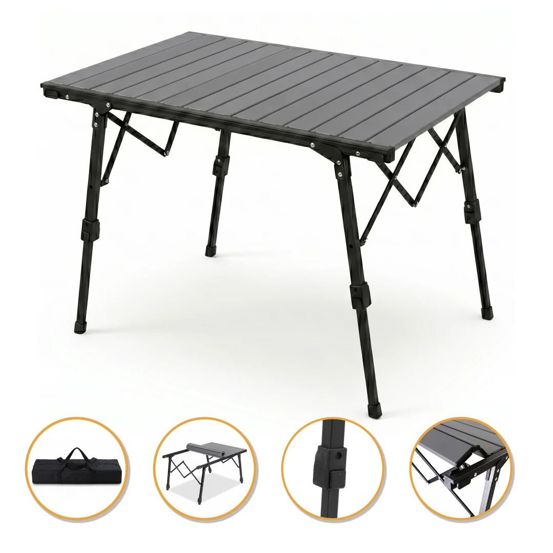 Складний туристичний стіл LEOBRO Pro Camp 93x59x39/56 см алюміній чорний