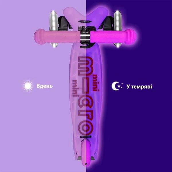Триколісний самокат Micro Mini Deluxe Glow LED 30х11х6 см пластик рожевий