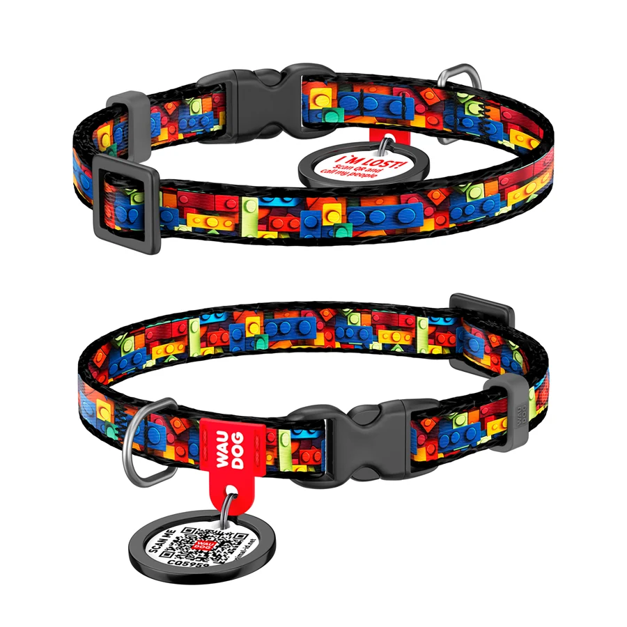 Нашийник WAUDOG Nylon XS 20-30 см нейлоновий Блоки з QR паспортом