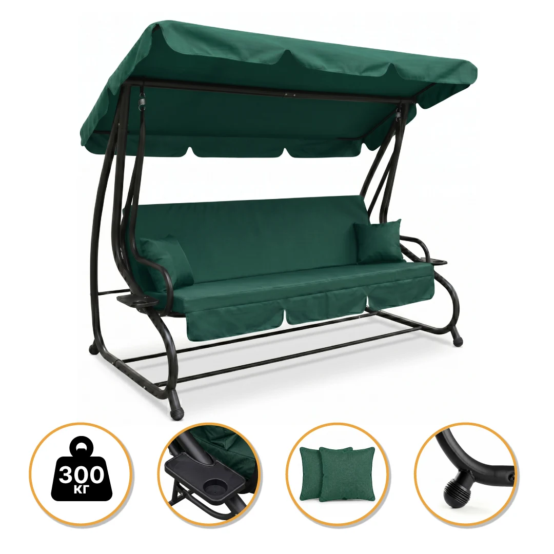 Садова гойдалка LEOBRO Luxury Plus 230х118х170 см Сталь Зелена