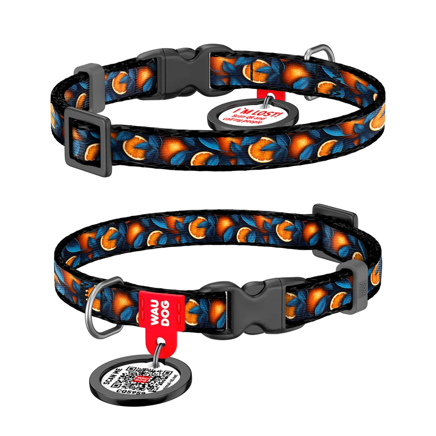 Нашийник WAUDOG Nylon XS 10 мм 20-30 см Апельсини нейлоновий з QR паспортом
