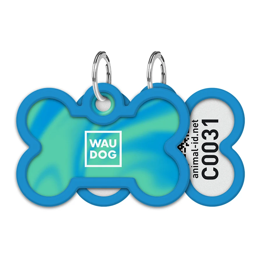Адресник для собак і котів WAUDOG Smart ID з QR паспортом 40x28 мм сталь градієнт блакитний