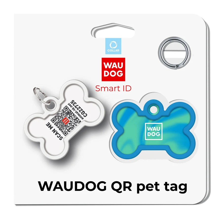 Адресник для собак і котів WAUDOG Smart ID з QR паспортом 40x28 мм сталь градієнт блакитний