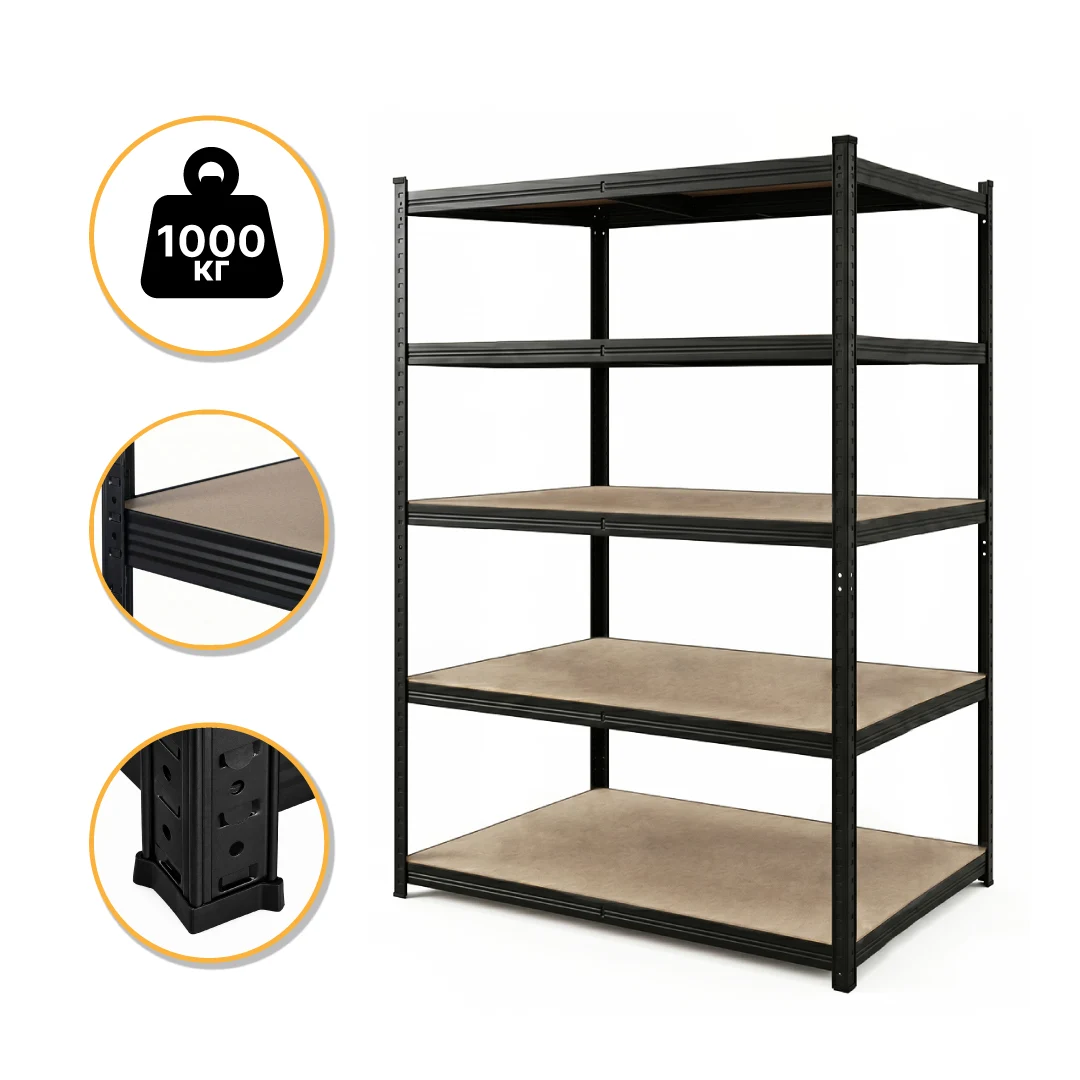 Стеллаж LEOBRO Premium Black 180х100х60 см 5 полиць МДФ чорний