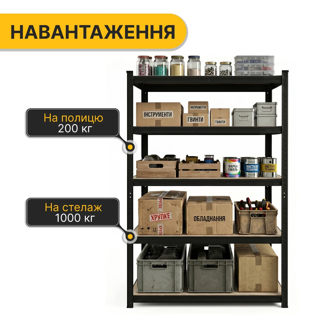Стеллаж LEOBRO Premium Black 180х100х60 см 5 полиць МДФ чорний