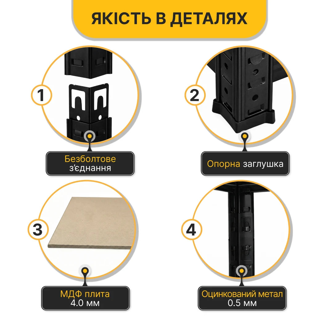 Стеллаж LEOBRO Premium Black 180х100х60 см 5 полиць МДФ чорний