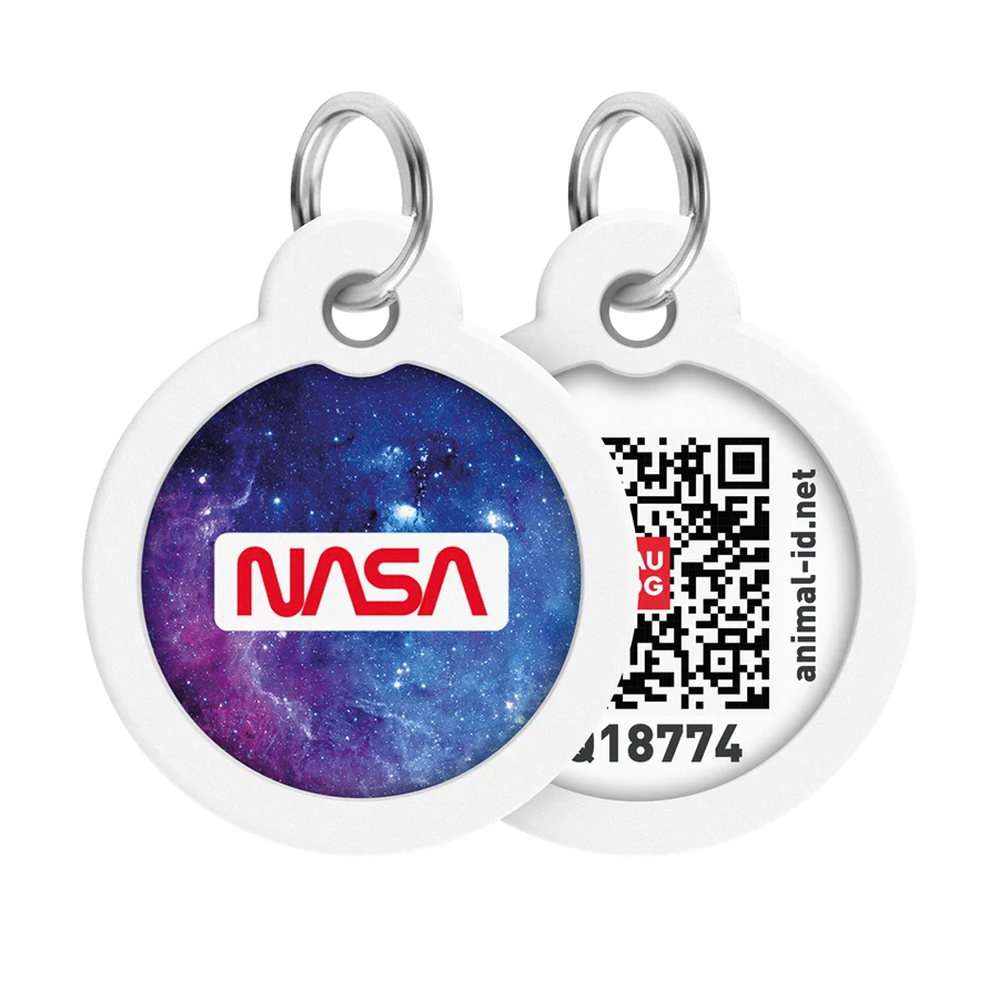 Адресник для собак і котів WAUDOG Smart ID з QR паспортом металевий Д 30 мм NASA21
