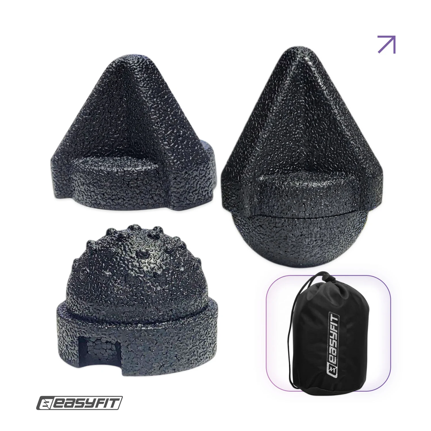 Набір масажерів для МФР EasyFit TriggerSet 4 насадки пластик чорний 30х10х1 см (набір 4 шт)