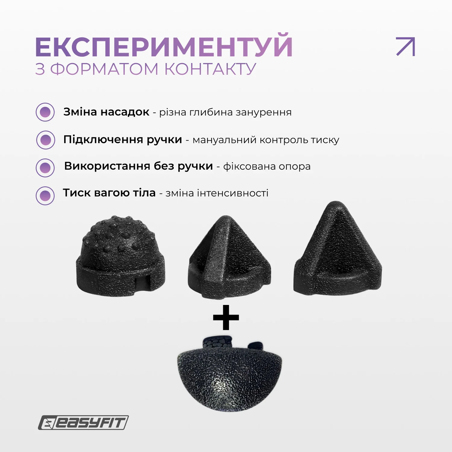 Набір масажерів для МФР EasyFit TriggerSet 4 насадки пластик чорний 30х10х1 см (набір 4 шт)