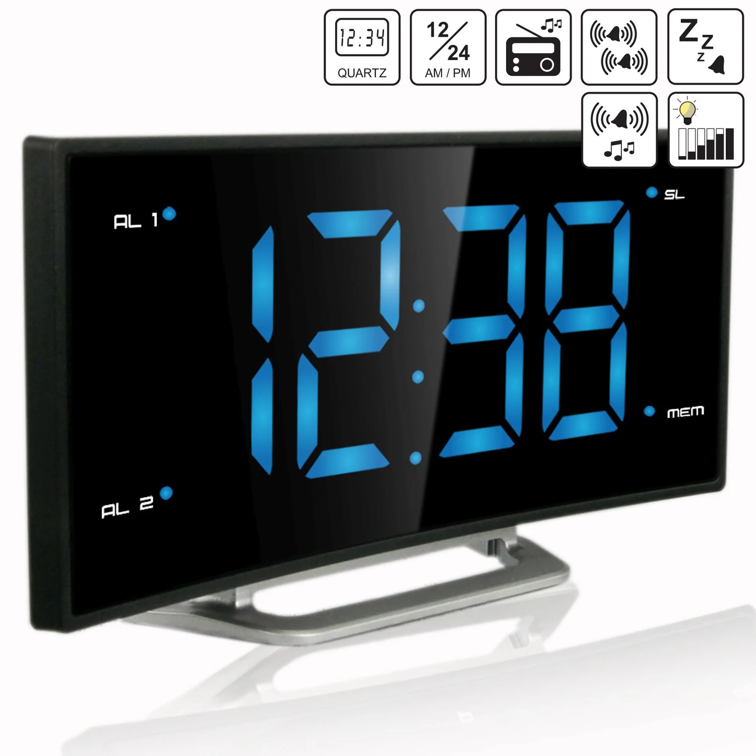 Часники настільні Technoline WT460 FM-радіоприймач LED 170x85x35 мм Чорний/Сріблястий