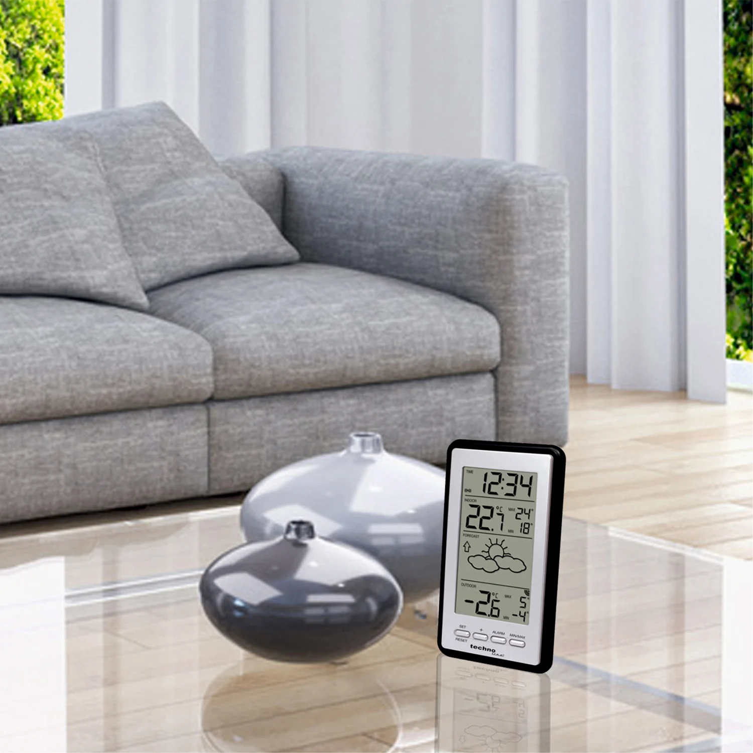 Метеостанція Technoline WS9130 електронна 100 м синхронізація часу пластикова срібна/чорна