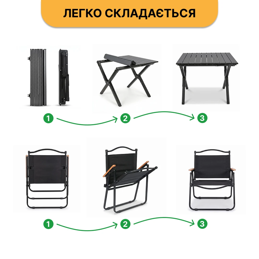 Набір складних меблів LEOBRO LB-106672 стіл 80x50x50 см чорний сталь 2 крісла