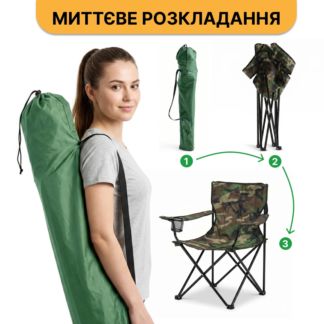 Складное туристическое кресло LEOBRO Lite 50x50x80 см Полиэстер Оливковый 1,8 кг