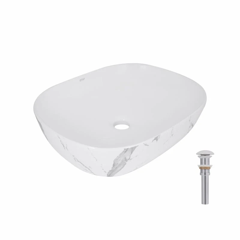 Раковина накладна Qtap Aquarius 470x380x120 мм Marble чорна з донним клапаном