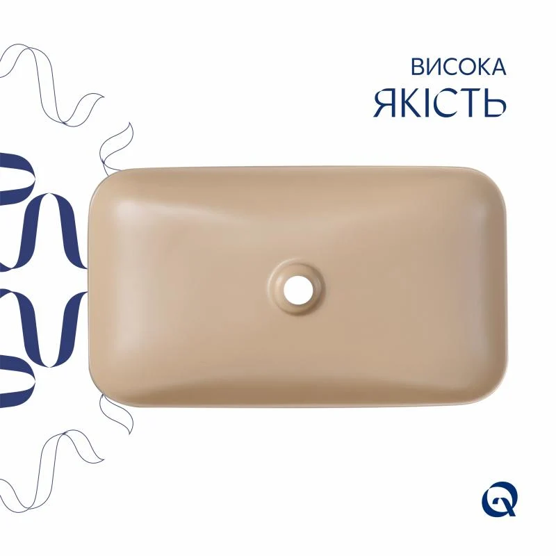 Раковина накладна Qtap Tern 610x350x135 мм керамічна бежева прямокутна з донним клапаном