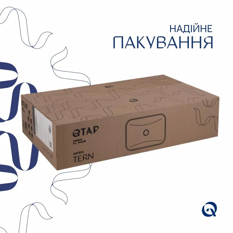 Раковина накладна Qtap Tern 610x350x135 мм керамічна бежева прямокутна з донним клапаном