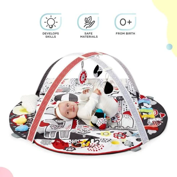 Розвивальний килимок Kinderkraft 4SMART текстильний 126x112 см чорний білий червоний жовтий