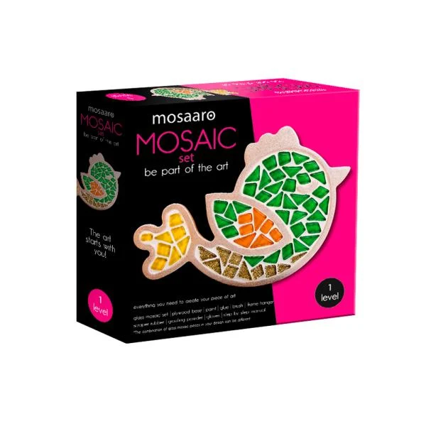 Набір для скляної мозаїки Mosaaro Птах 30х30 см перероблене скло, МДФ