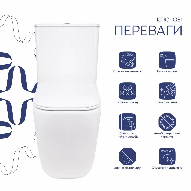 Унітаз підлоговий Qtap Aquarius Ultra Quiet 620х355х790 мм дюропласт білий Soft-close