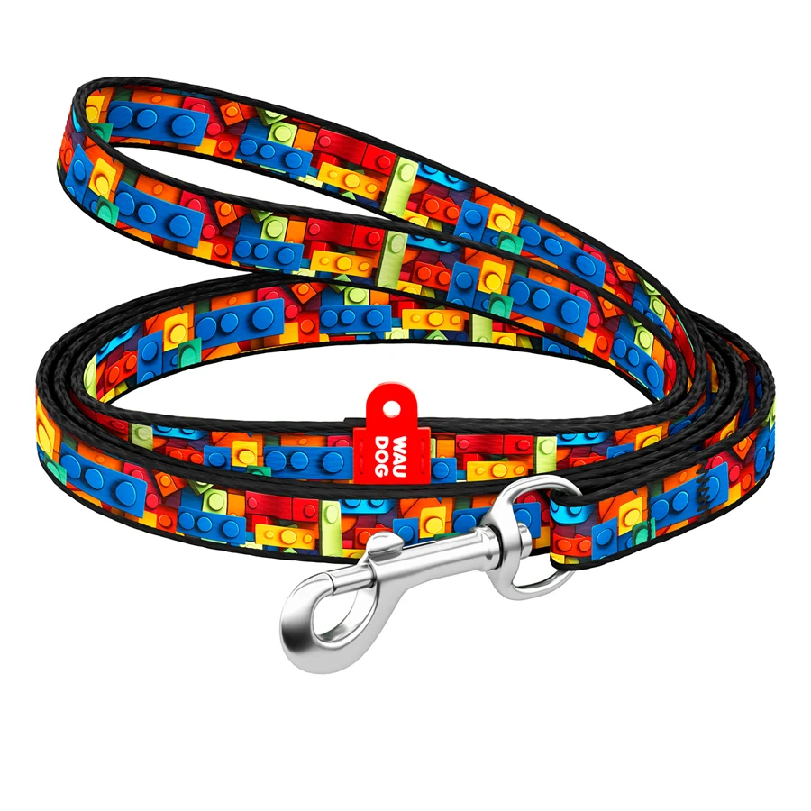 Повідець WAUDOG Nylon для котів та дрібних собак 10 мм x 122 см нейлоновий малюнок "Блоки"