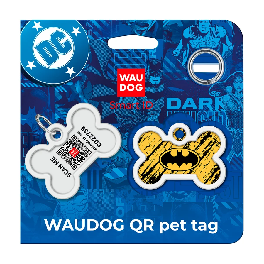 Адресник WAUDOG Smart ID з QR паспортом для собак і котів металевий 40x28 мм Бетмен