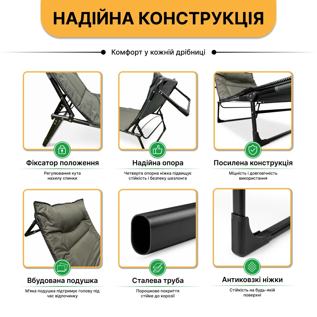 Розкладне ліжко з вбудованим матрацом 193x68x30 см поліестер 600D Хакі