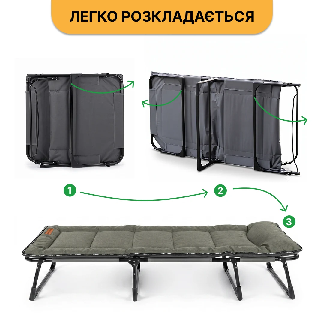 Розкладне ліжко з вбудованим матрацом 193x68x30 см поліестер 600D Хакі