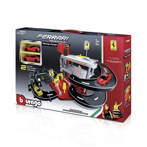 Автотрек трирівневий з гаражем Bburago Ferrari 85х69х43 см металеві машинки 1:43