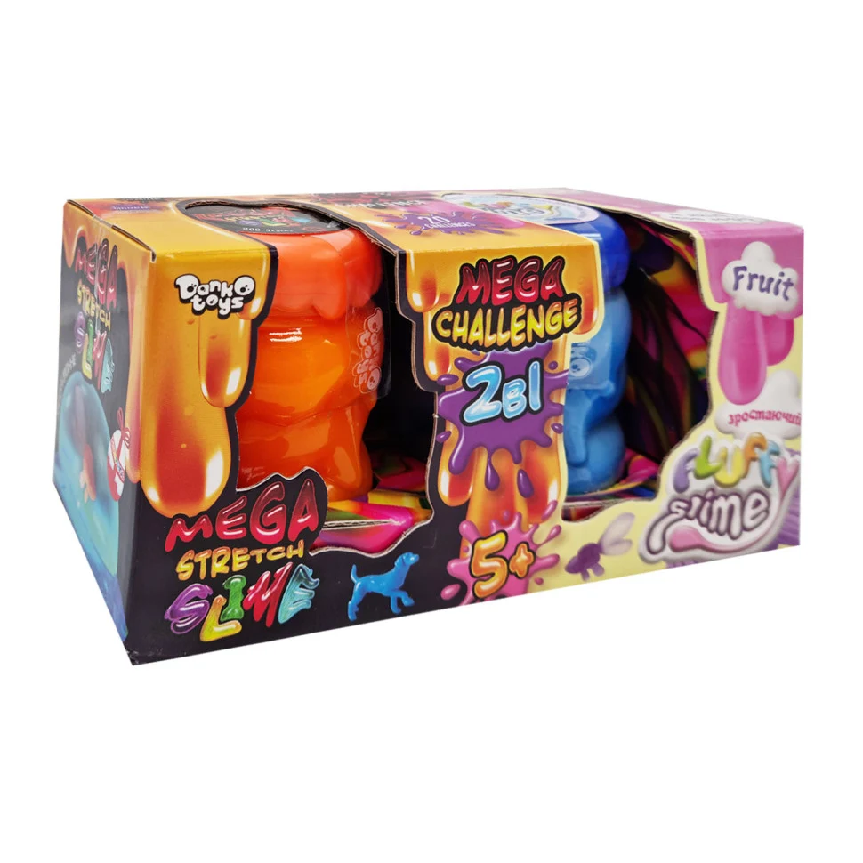 В'язка маса 2 в 1 Mega Stretch Slime Fluffy Slime пластикова 2 шт Оранжево-голубий