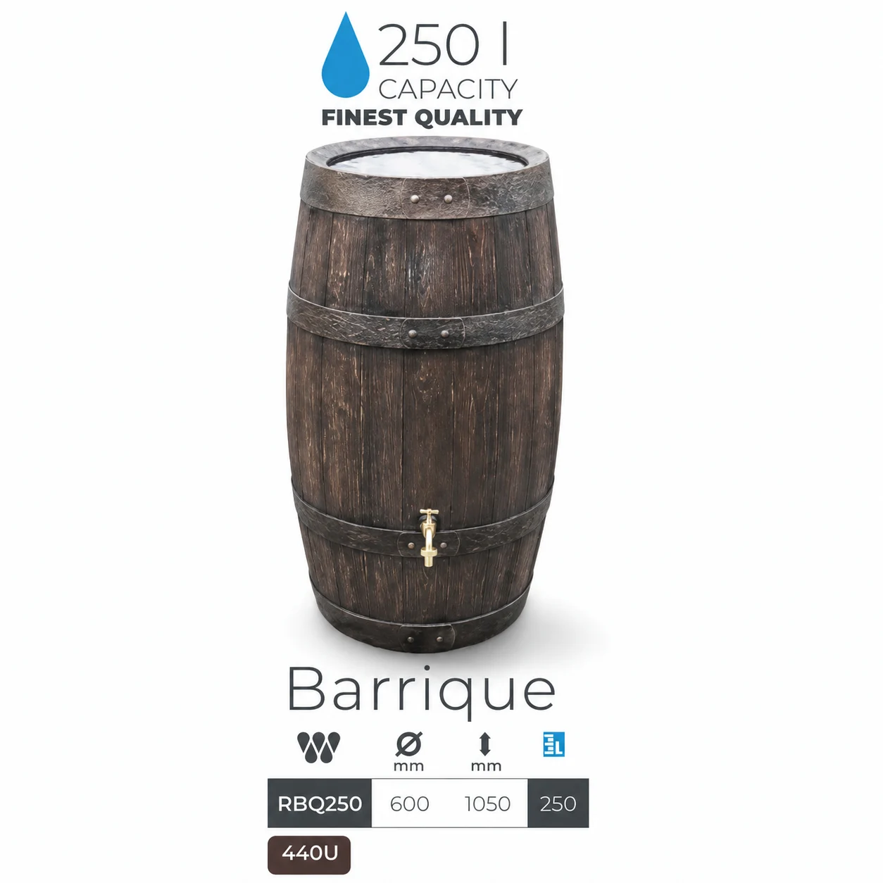 Резервуар для дощової води 250 л Prosperplast Barrique пластиковий умбра 60х60х105 см
